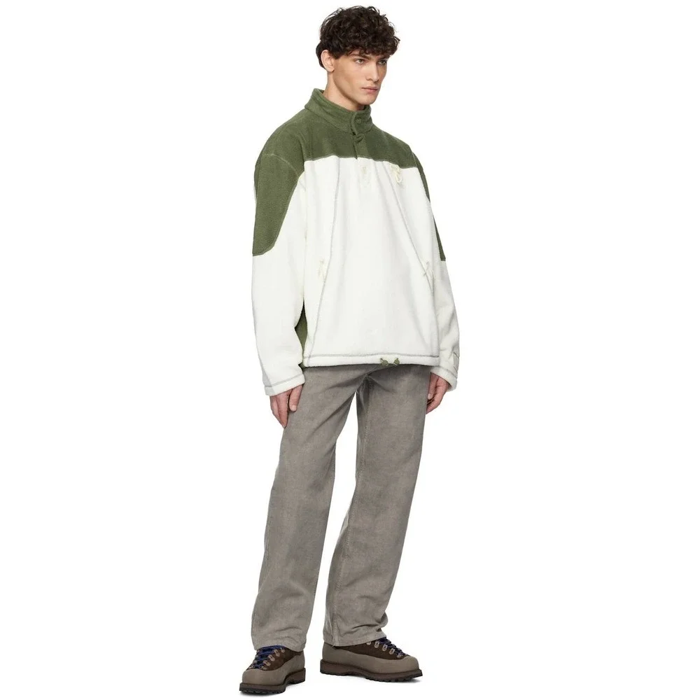 Reese Cooper Off White & Green Sherpa‎ Fleece Collared Jacket Men's Size S
